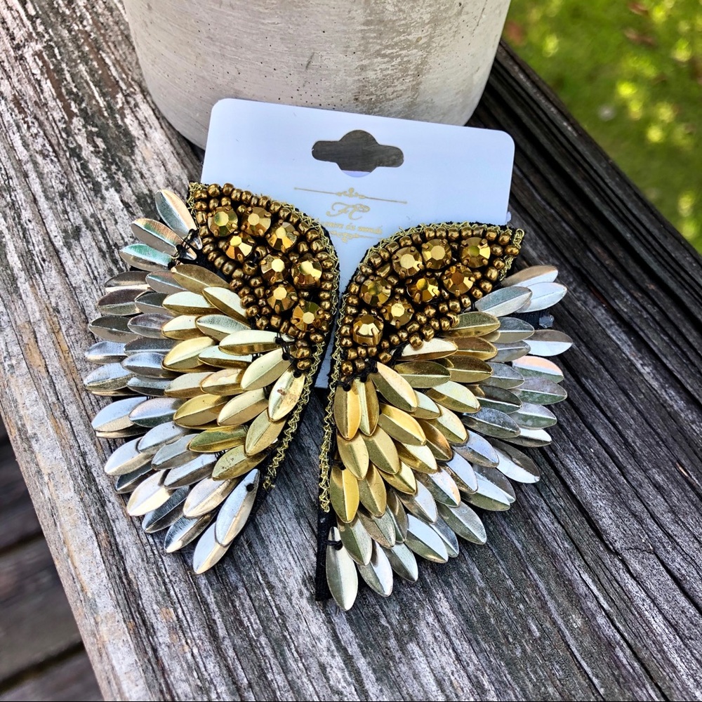 Embellished Wing Post Earrings - 3 Colors